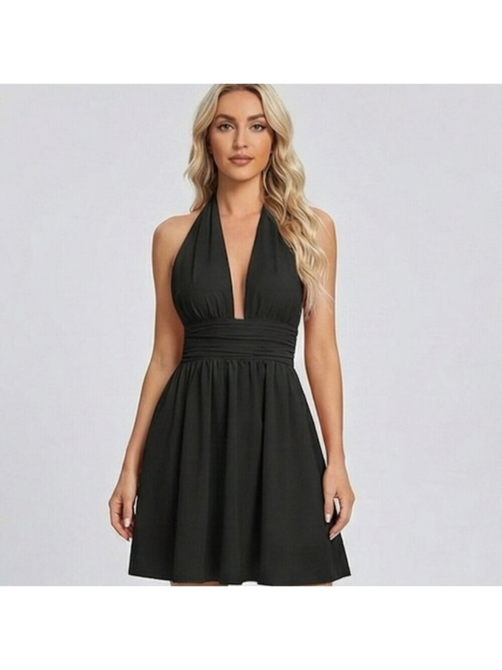 Backless Halter Mini Dress Black